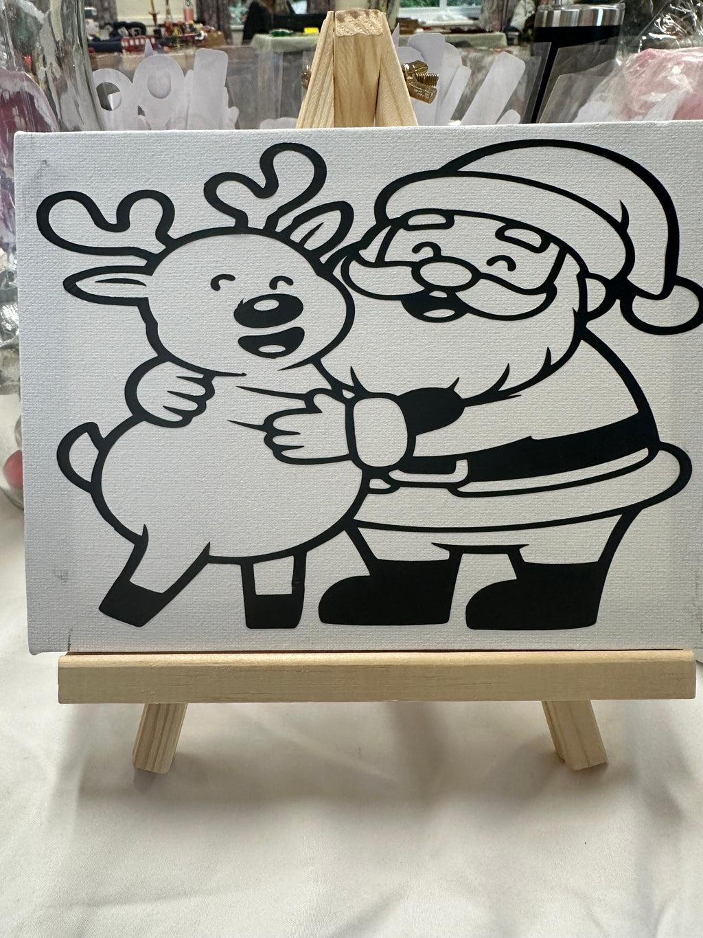 Santa & Reindeer Sip & Paint Canvas with easel, paint &brush- Festive Creativity for Everyone