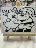 Santa & Reindeer Sip & Paint Canvas with easel, paint &brush- Festive Creativity for Everyone