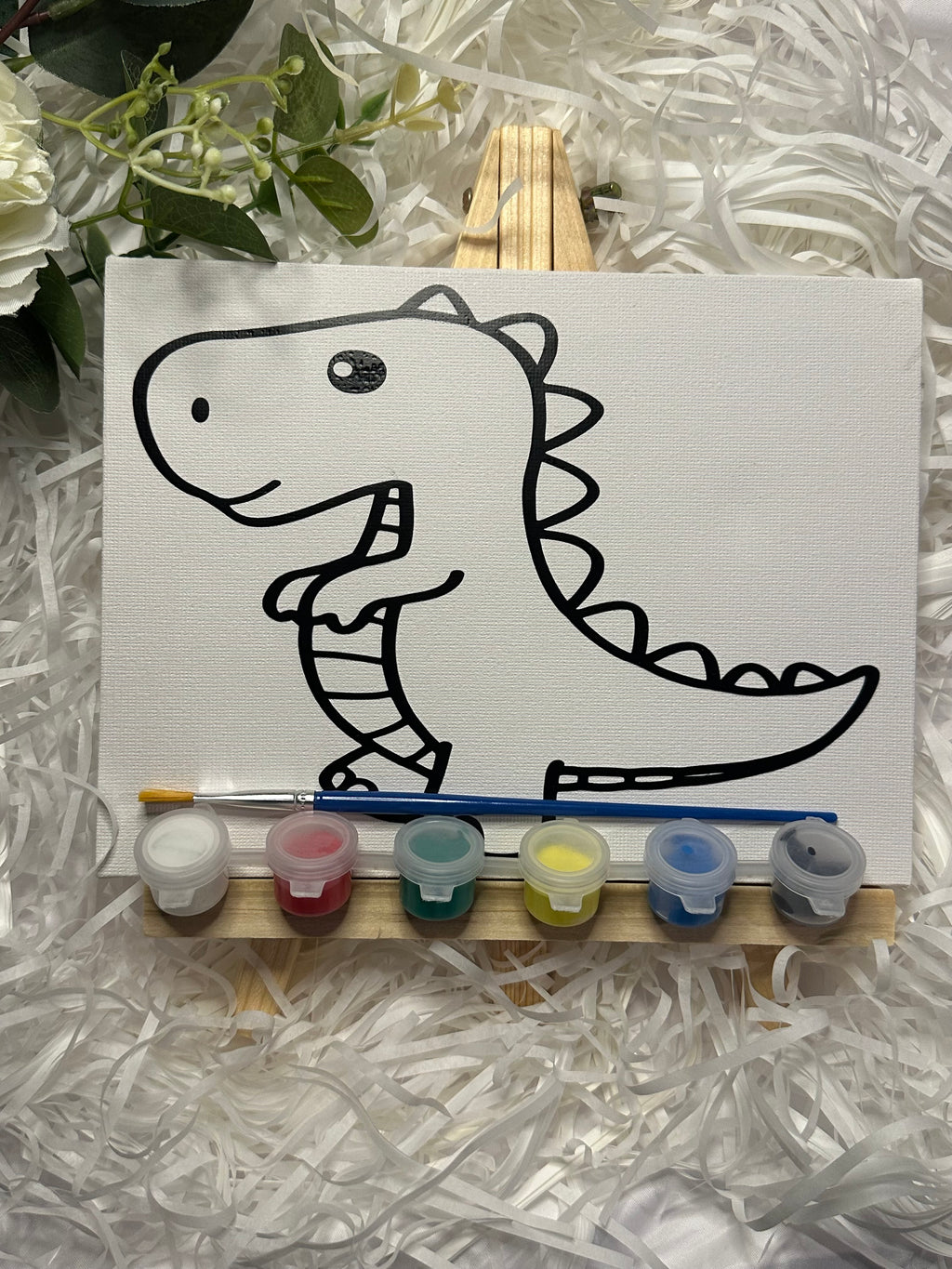Dinosaur Sip & Paint Canvas  with easel, paint &brush – Fun, Creative, and Roaring With Imagination